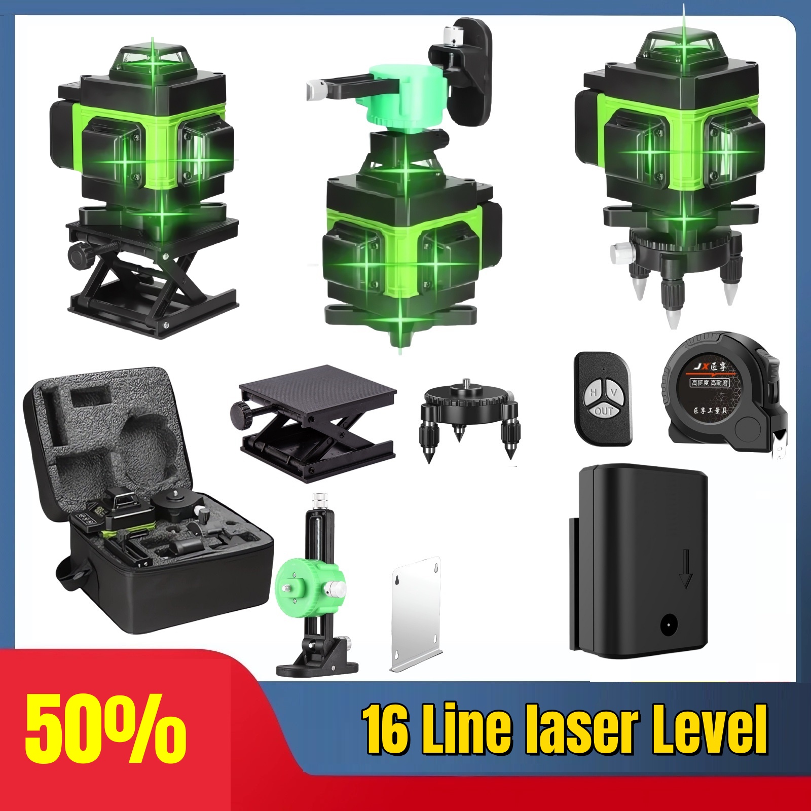 Laser Level 16 Lines 4D Green - 2×2400mAh bateria de íon-lítio 4D 16