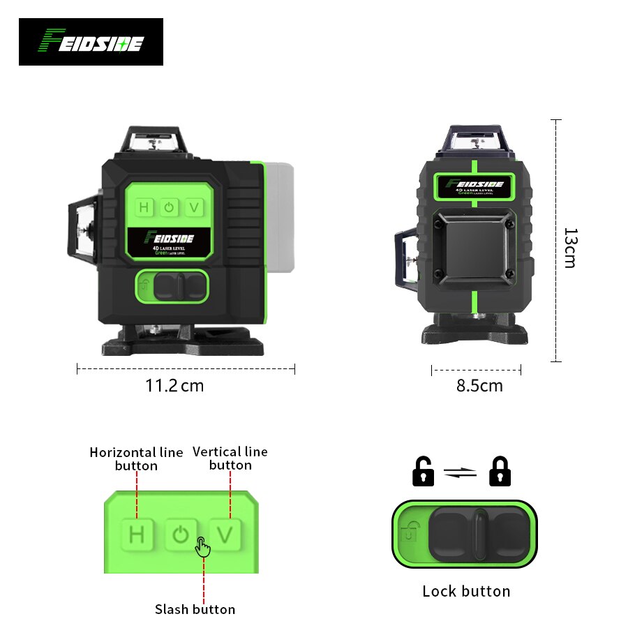 FEIDSIDE 16/12 Linhas Nível La - Laser Level 16 Lines 4D Green avaliação e preço